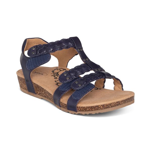 Aetrex Women's Reese Adjustable Gladiator Sandals - Navy | USA EXCAAC3